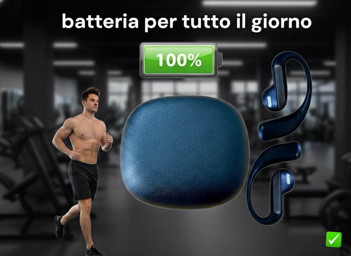 Cuffie Sportivi Premium - Bluetooth -Gancio Sicuro Anti-Caduta | Batteria Tutto il Giorno
