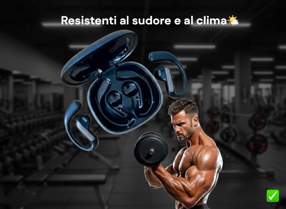 Cuffie Sportivi Premium - Bluetooth -Gancio Sicuro Anti-Caduta | Batteria Tutto il Giorno