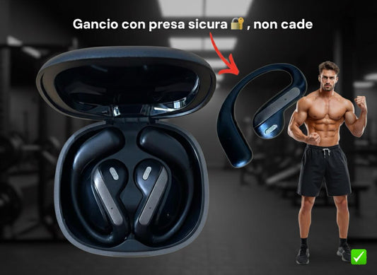 Cuffie Sportivi Premium - Bluetooth -Gancio Sicuro Anti-Caduta | Batteria Tutto il Giorno
